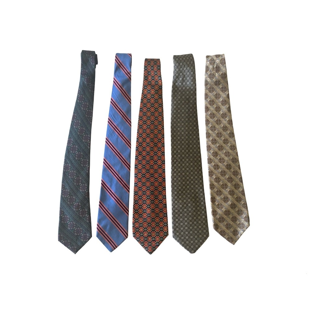 Men's Vintage Necktie Lot One Size 3.5 inches Multicolor Silk Patterned 5pc